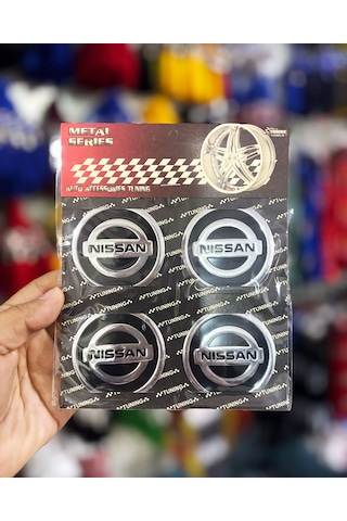 Universal Araç Uyumlu, Nissan Jant Göbeği Arması, Sticker 4'lü Set 60mm Gümüş