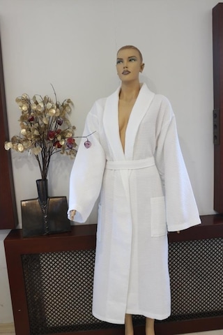 Bornoz Beyaz Pike Şalyaka Sabahlık Ev Otel Banyo Bornozu L/Xl Beyaz