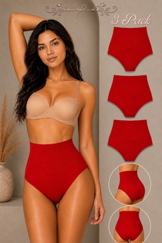 Fit Women Kadın Yüksek Bel Esnek 3 Lü Külot Kırmızı