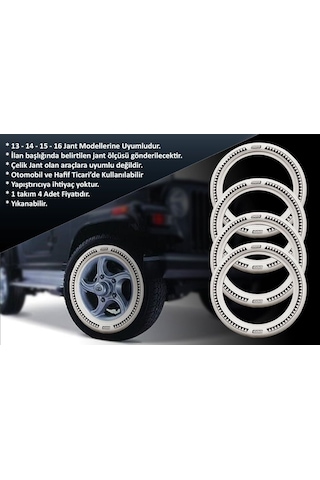 Renault Uyumlu 14 Jant B-b-s Testere Lastik Yanağı Beyaz Renk 1 Takım 4 Adet