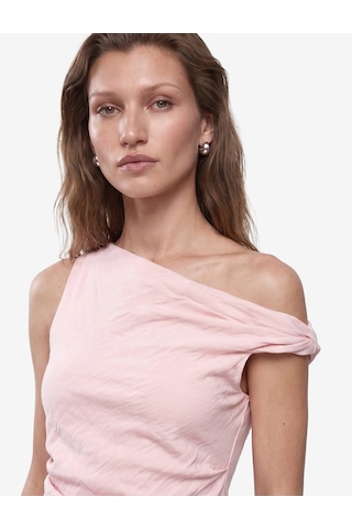 Koton Keten Görünümlü Slim Fit Kolsuz Asimetrik Kesim Kayık Yaka Bluz Pembe 6sak30086pw Gül