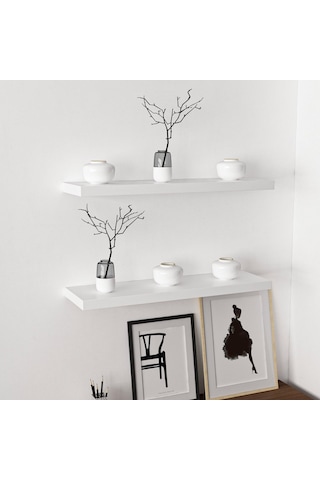 Minarmobilya Minar Gizli Tutuculu 2'Li Duvar Rafı 80 Cm - M.Beyaz