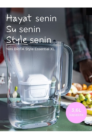Brıta Style Essential Xl 3 X Maxtra Pro Pure Performance Filtreli Su Arıtma Sürahisi Taş Mavisi 3,6l