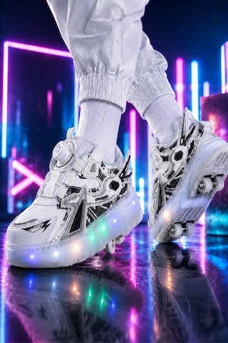 Muggo Pato Çocuk Işıklı Patenli Tekerlekli Sneaker Spor Ayakkabı Beyaz