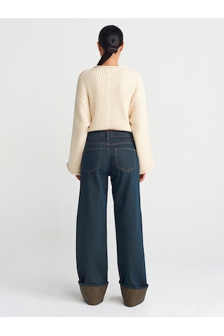 Dilvin 71763 Paçası Kıvrık Tintli Denim Pantolon Tint