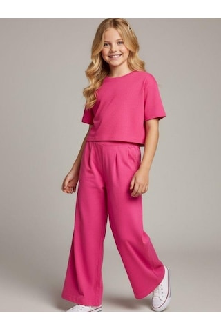 Zekids Kız Çocuk Bol Paça Rahat Kesim Pantolon-16900 Pembe