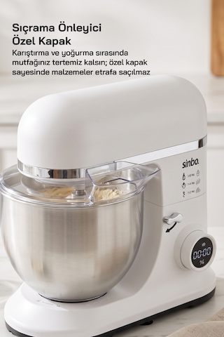 Smx-2773 / Beyaz / Dijital Ekranlı Zaman Ayarlı Stand Mikser / 7.5 Litre / 1500w