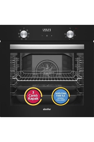 Simfer 9 Fonksiyon QS Siyah Dijital Power Turbo Elektrikli 2'li Ankastre Set (Fırın + Elektrikli Ocak)