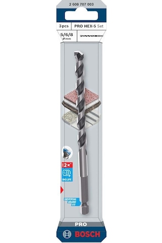 Bosch Pro Hex-5 3'lü Beton Matkap Ucu Seti 5-6-8 Mm 2608707003