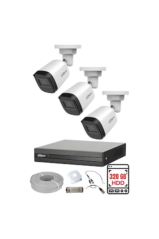 Dahua 3 Kameralı Gece Görüşlü Su Geçirmez Full Hd Güvenlik Kamerası Seti 320gb
