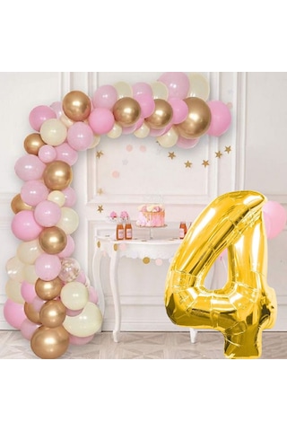 4 Yaş Krom Gold Pastel Pembe Ve Beyaz Balon Seti Gold Rakamlı Doğum Günü Balonu Şık Parti Süsleme Çok Renkli
