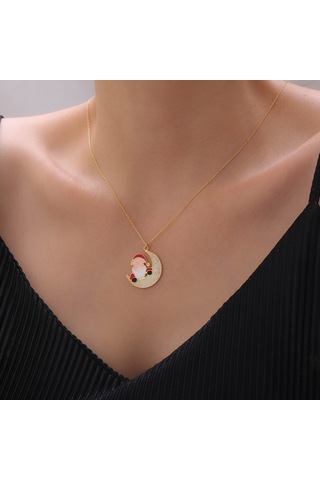 925 Ayar Gümüş Mineli Noel Baba Ve Ay Kolye Gold