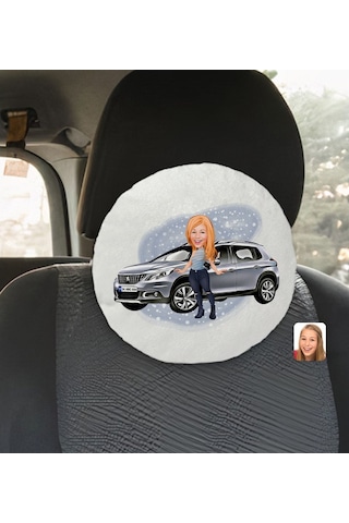 Kişiye Özel Plakalı Kadın Peugeot 2008 Karikatürlü Yuvarlak Araç (503989035)