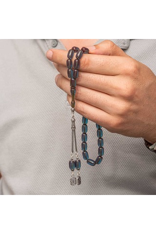 Gümüş Püsküllü Kapsül Kesim Sıkma Kehribar Tesbih Sl12600 Gümüş