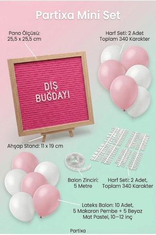 Diş Buğdayı Süsleme Mini Set Kız Pembe Keçe Yazı Panosu Standlı Balon Zincirli Çocuk