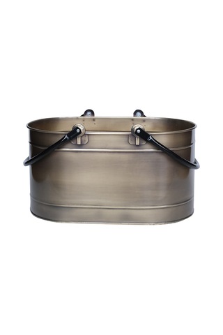 Metal Gold Uzun Oval Kulplu Tasarım Şömine- Soba Odun Depolama Saklama Kovası