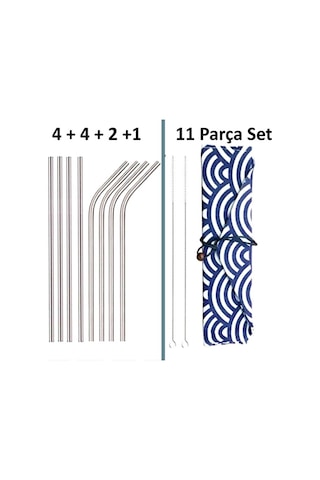 Omeniv Paslanmaz Çelik Metal Pipet Set 11 Parça Minimal Japon