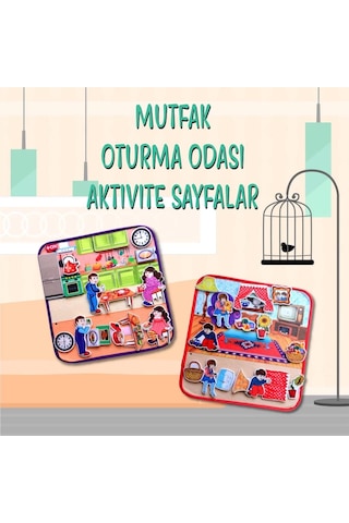 2 Set - 30 Parça Oturma Odası Ve Mutfak Keçe Cırtlı Aktivite Sayfası - Çocuk Etkinlik , Eğitici Oyun