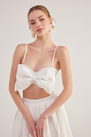 Holly Lolly Kurdele Görünümlü Crop Jazmin Bluz Beyaz