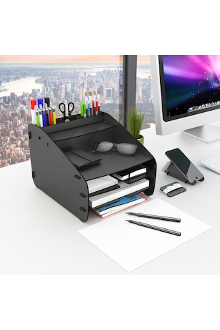 Design Otto Fx Medium Modest 6 Renk Evrak Rafı Masaüstü Organizer Siyah