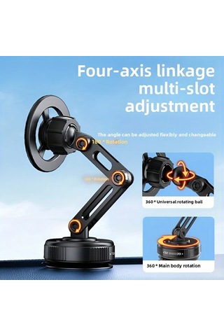 Siyah Yükseltilmiş 360 Dönen Manyetik Araba Telefon Tutucu - Tüm Modellere Uygun, Katlanabilir Teleskopik Telefon Tutucu - Alaşım Malzeme