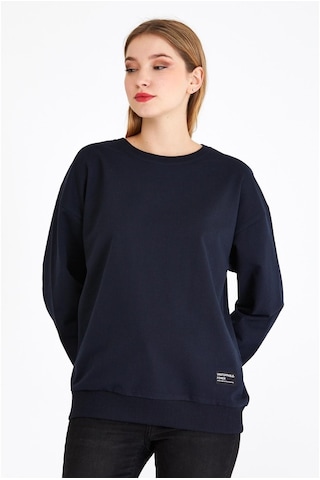 MMetalic Kadın Lacivert Renk Basic Bisiklet Yaka Sweatshirt