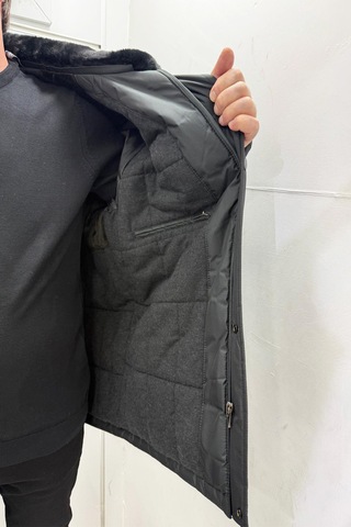 Marco Muratti Dmctekstil Erkek Mrc-447-001 Haki Yeşil Yakası Kürklü Normal Kalıp Fermuar Ve Çıtçıt Kapamalı Kışlık Battal Mont
