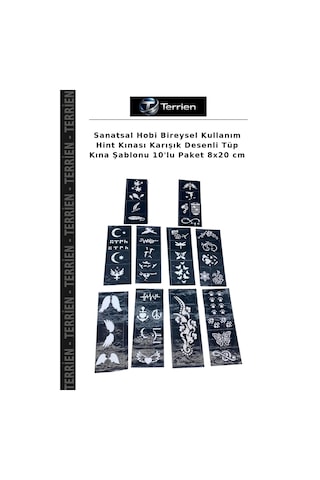 Sanatsal Hobi Bireysel Kullanım Hint Kınası Karışık Desenli Tüp Kına Şablonu 10'lu Paket 8x20 Cm