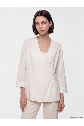 Lcw Modest Ekru Kruvaze Yaka Kadın Kimono