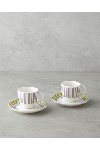 English Home Arian Bone Porselen 4 Parça 2 Kişilik Kahve Fincan Takımı 90 Ml Yeşil-mor Yeşil-mor