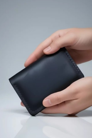 Luvo %100 Gerçek Deri El Yapımı Kartlık İtalyan Dikiş Premium Minimalist Tasarım Mat Siyah