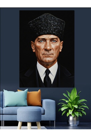 Kalpaklı Mustafa Kemal Atatürk Portresi Dekoratif Kanvas - Mdf Ahşap Tablo