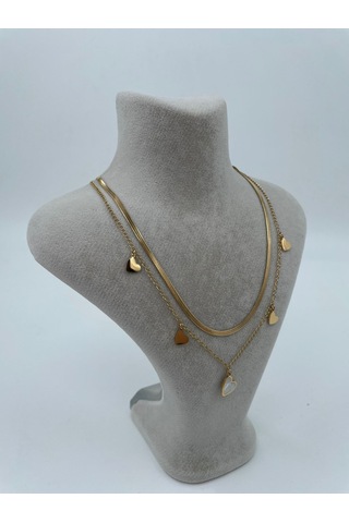 Xbaby İkili Kalp Gold Çelik Kolye Gold