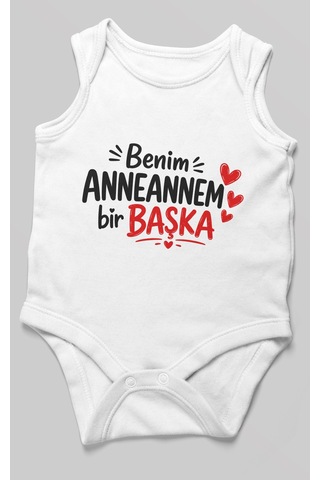 Morivokids Anneannem Bir Başka Sıfır Kollu Bebek Zıbını %100 Pamuk Beyaz