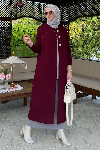 Sinem Çelik Örme Triko Hırka Bordo Çok Renkli