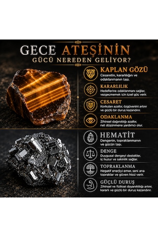 Gece Ateşi Bilekliği - Kaplan Gözü & Hematit Doğal Taş Bileklik Ateş