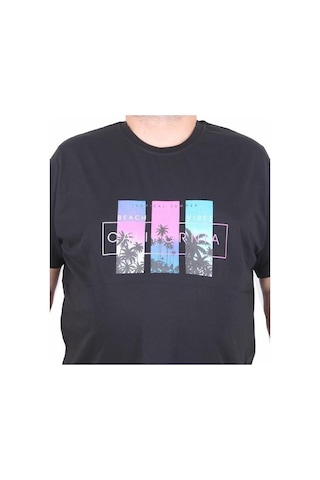 Starbattal Erkek Büyük Beden Sıfır Yaka Tişört California 25145 Sıyah Siyah