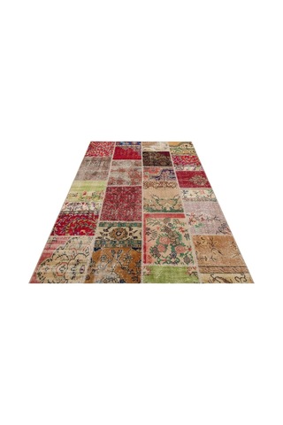Gerçek El Dokuma Eskitme Patchwork Halı