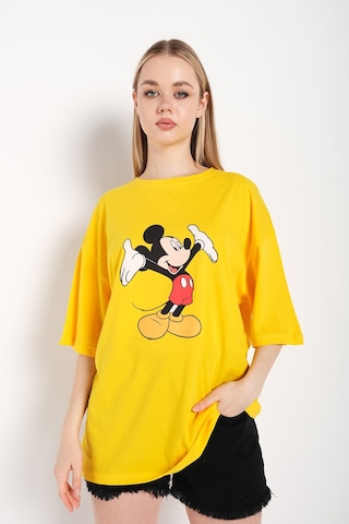 Kadın Sarı Kollar Açık Micky Oversize Tshirt Sari