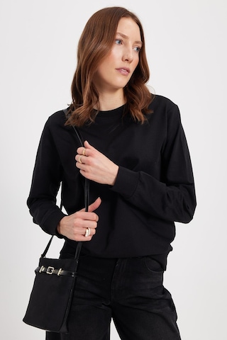 Tudors Kadın Oversize Geniş Kesim %100 Pamuk 2 İplik Bisiklet Yaka Siyah Sweatshirt -42615 Sİyah
