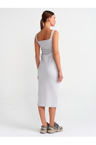 Dilvin Pencere Detaylı Uzun Elbise Gri Melanj