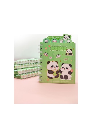 Sevimli Panda Ayraçlı A5 Not Defteri 14x18 Cm - Panda Bff Yeşil