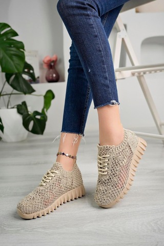 Aymood Örgü Desenli Sneakers C Nude Tekstil Bej