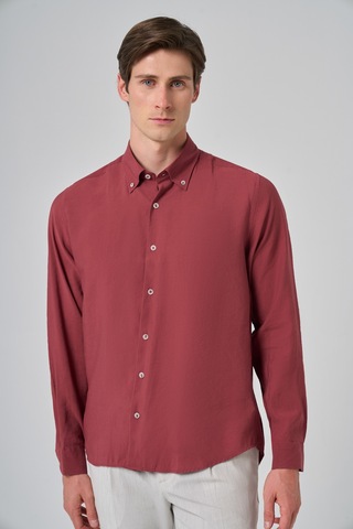 Morven Erkek Bordo Trend Düz Desen Dynamic Fit Düğmeli Yaka Gömlek 25ms004030750 Bordo Bordo