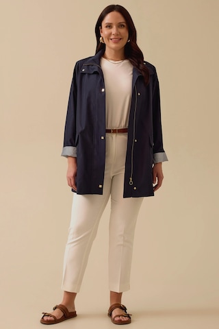 Kadın Büyük Beden Şerit Astarlı Cepli Trençkot - Lacivert Lacivert