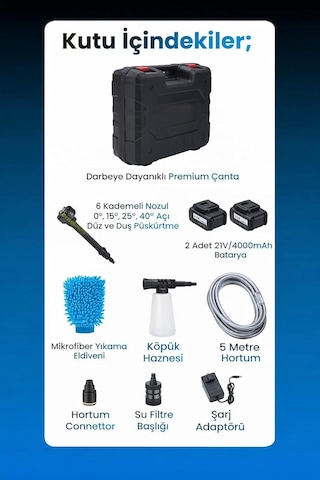 21v 4000mah Li-ion Kablosuz Yıkama Tabancası Siyah