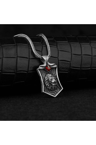 Zirkon Taşlı Aslan Motifli 925 Ayar Gümüş Kolye