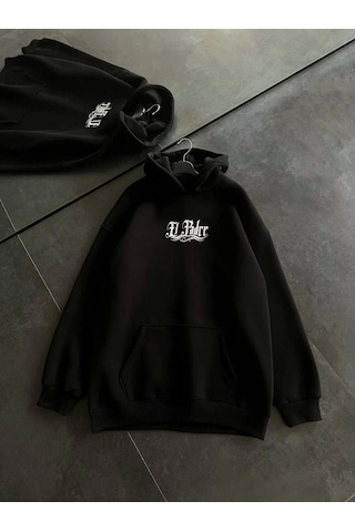 Etiler Collection Üç İplik Penye Uzun Kol Kapşonlu Baskılı Sweatshirt - Siyah