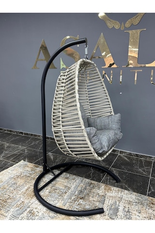 Istanbul Luminea Home Tek Kişilik, Ip Örgü, Bahçe, Balkon, Ev Salıncağı, Gri Minderler Dahil
