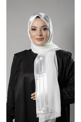 Hürrem Bone Beyaz Şerit Çizgili Şal Viskon Kumaş Bursa Dolama 202109 42 Beyaz